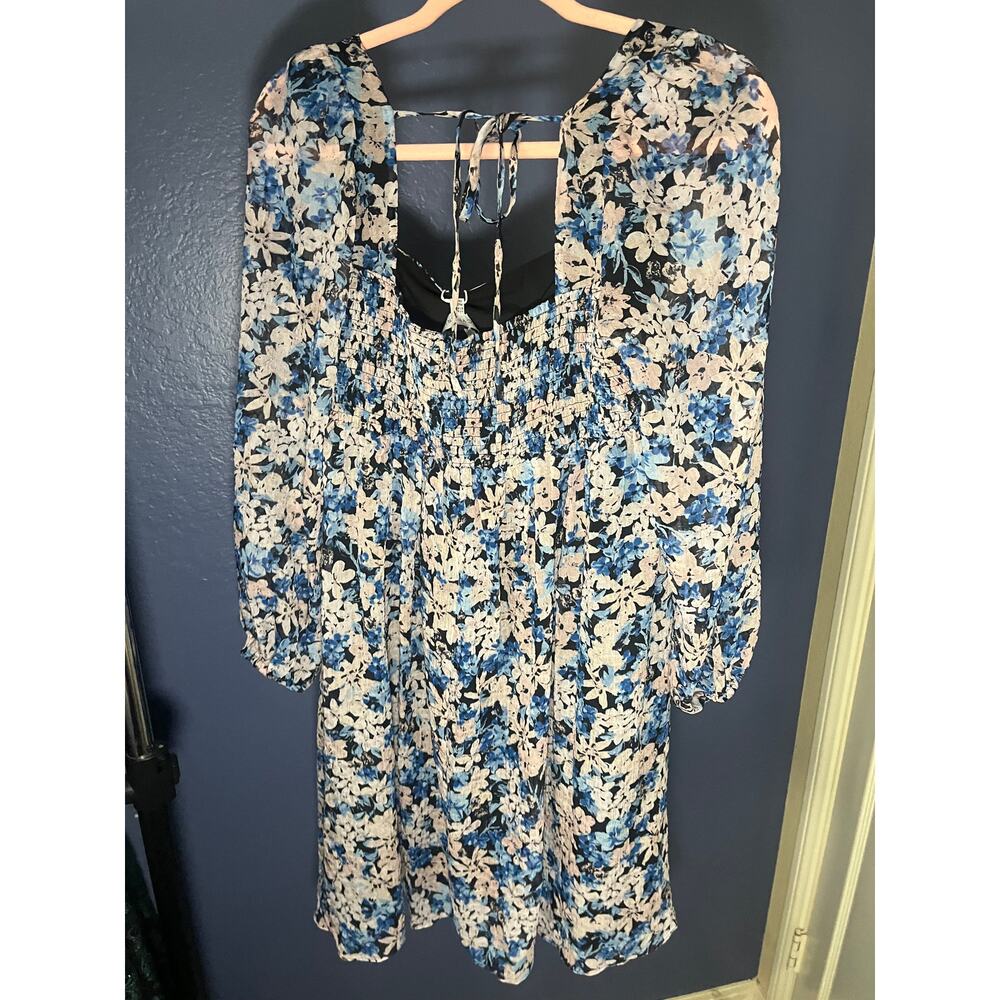 Lucy Paris Blue Floral Long Sleeve Mini Dress Size Large NWT - Picture 3 of 6